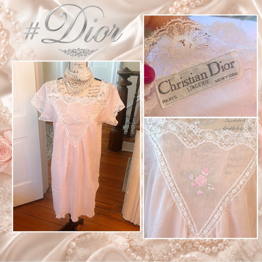 *Christian Dior* Pastel Pink Cotton Nightgown, Large